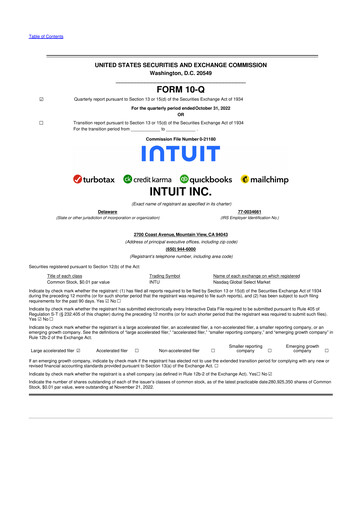 Miniature Intuit 10-Q Rapport trimestriel 2023 