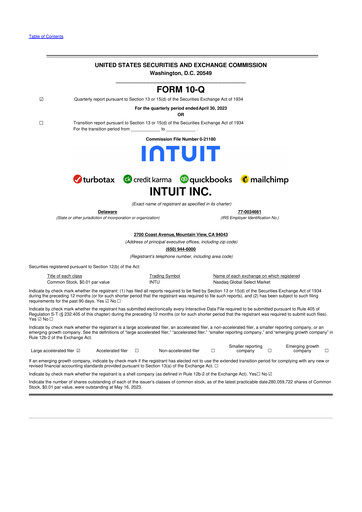 Miniature Intuit 10-Q Rapport trimestriel 2023 