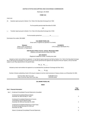 Thumbnail Cal-Maine Foods 10-Q Quarterly Report FY 