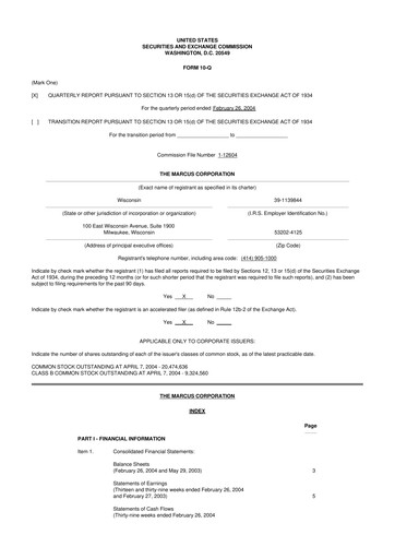 Thumbnail Marcus Corporation
 10-Q Quarterly Report FY 