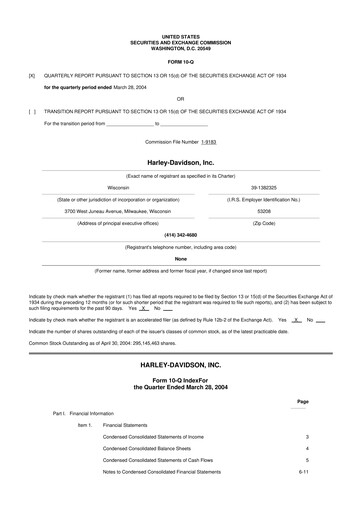 Thumbnail Harley-Davidson
 10-Q Quarterly Report FY 