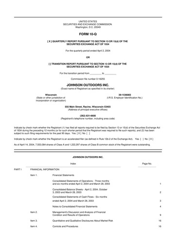 Thumbnail Johnson Outdoors
 10-Q Quarterly Report FY 