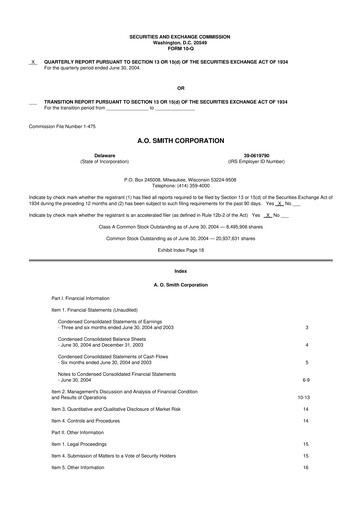 Thumbnail A. O. Smith 10-Q Quarterly Report FY 