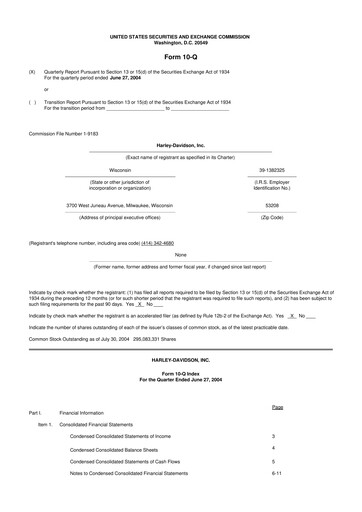 Thumbnail Harley-Davidson
 10-Q Quarterly Report FY 