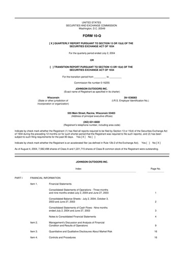 Thumbnail Johnson Outdoors
 10-Q Quarterly Report FY 