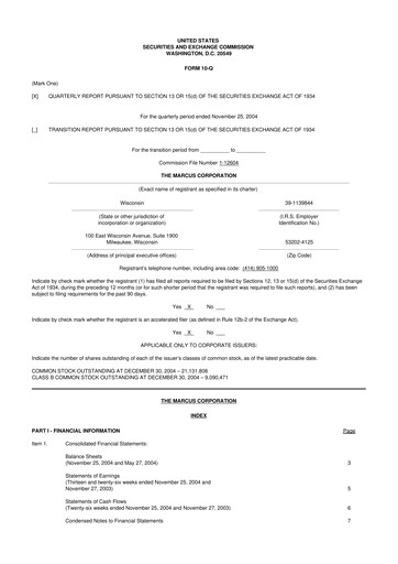 Thumbnail Marcus Corporation
 10-Q Quarterly Report FY 