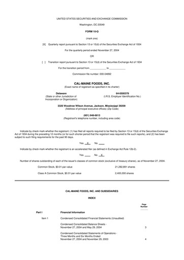 Thumbnail Cal-Maine Foods 10-Q Quarterly Report FY 