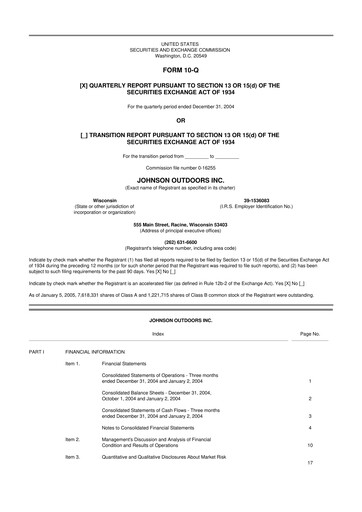 Thumbnail Johnson Outdoors
 10-Q Quarterly Report FY 