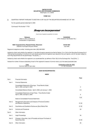 Miniature Snap-on 10-Q Rapport trimestriel  