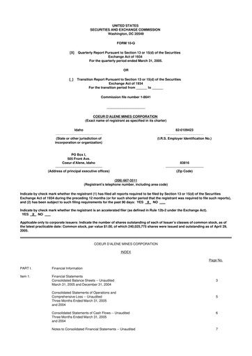 Vorschaubild Coeur Mining
 10-Q Quartalsbericht  