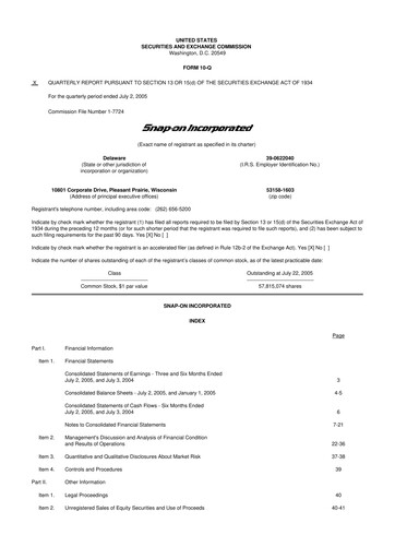 Miniature Snap-on 10-Q Rapport trimestriel  