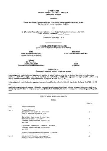 Vorschaubild Coeur Mining
 10-Q Quartalsbericht  