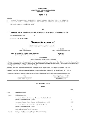 Miniature Snap-on 10-Q Rapport trimestriel  