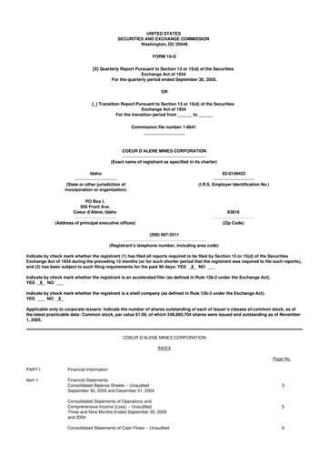 Vorschaubild Coeur Mining
 10-Q Quartalsbericht  