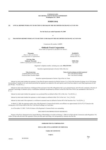 Thumbnail Oshkosh Corporation
 10-K Annual Report 