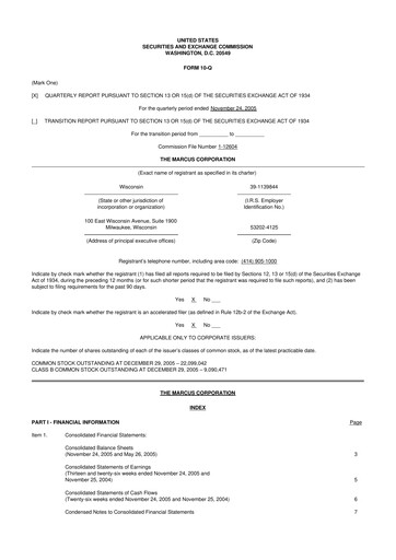 Thumbnail Marcus Corporation
 10-Q Quarterly Report FY 