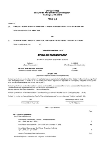 Miniature Snap-on 10-Q Rapport trimestriel  