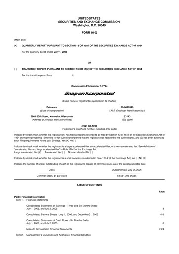 Miniature Snap-on 10-Q Rapport trimestriel  