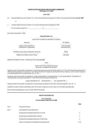 Thumbnail Harley-Davidson
 10-Q Quarterly Report FY 