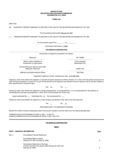 Thumbnail Marcus Corporation
 10-Q Quarterly Report FY 