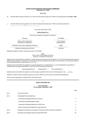 Thumbnail Harley-Davidson
 10-Q Quarterly Report FY 