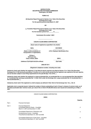 Vorschaubild Coeur Mining
 10-Q Quartalsbericht  