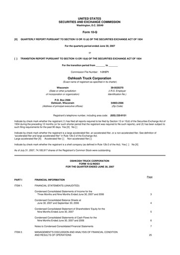 Thumbnail Oshkosh Corporation
 10-Q Quarterly Report FY 