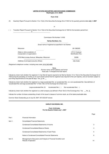 Thumbnail Harley-Davidson
 10-Q Quarterly Report FY 