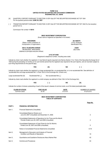 Thumbnail MGIC Investment
 10-Q Quarterly Report FY 