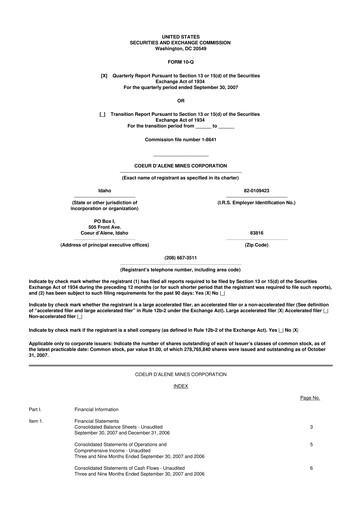 Vorschaubild Coeur Mining
 10-Q Quartalsbericht  