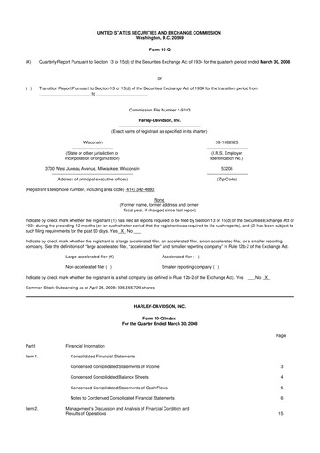 Thumbnail Harley-Davidson
 10-Q Quarterly Report FY 