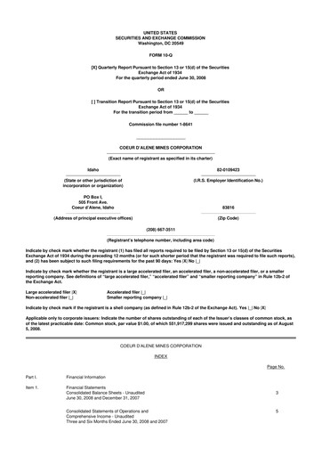 Vorschaubild Coeur Mining
 10-Q Quartalsbericht  
