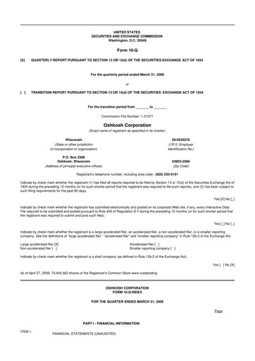 Thumbnail Oshkosh Corporation
 10-Q Quarterly Report FY 
