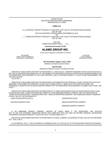 Thumbnail Alamo Group 10-Q Quarterly Report FY2018 