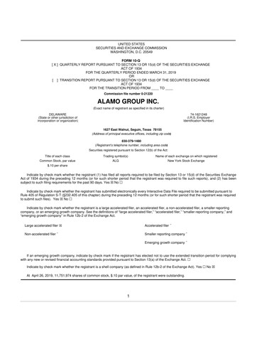 Thumbnail Alamo Group 10-Q Quarterly Report FY2019 