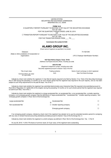 Thumbnail Alamo Group 10-Q Quarterly Report FY2019 