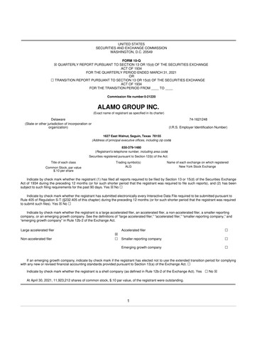 Thumbnail Alamo Group 10-Q Quarterly Report FY2021 