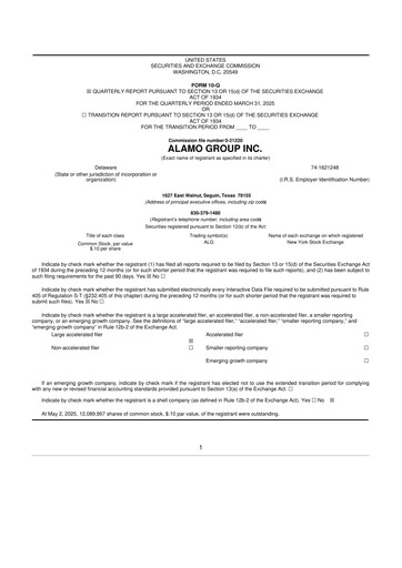 Thumbnail Alamo Group 10-Q Quarterly Report FY2025 