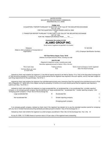 Thumbnail Alamo Group 10-Q Quarterly Report FY2026 