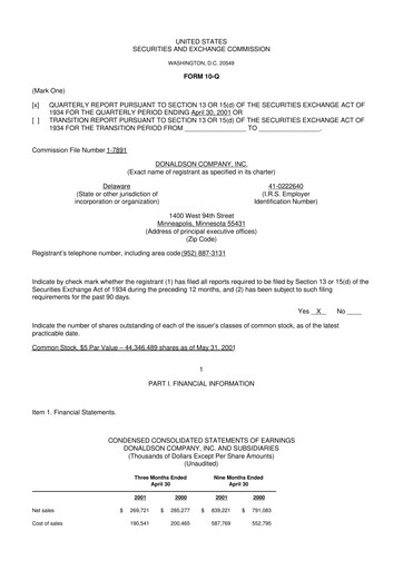 Thumbnail Donaldson Company 10-Q Quarterly Report FY 