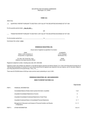 Miniature Winnebago Industries 10-Q Rapport trimestriel  
