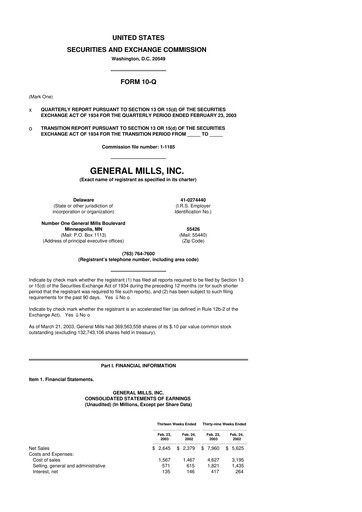 Thumbnail General Mills 10-Q Quarterly Report FY 