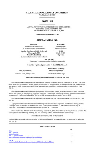 Thumbnail General Mills 10-K Annual Report 