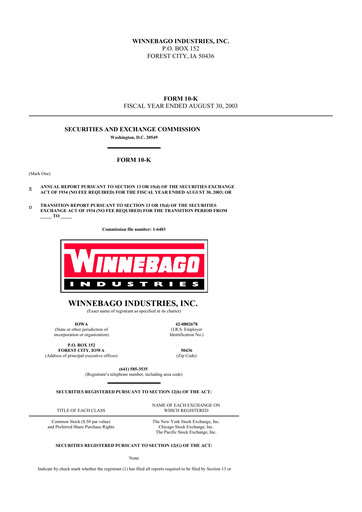 Thumbnail Winnebago Industries 10-K Annual Report 