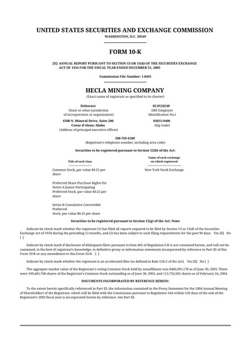Thumbnail Hecla Mining
 10-K Annual Report 