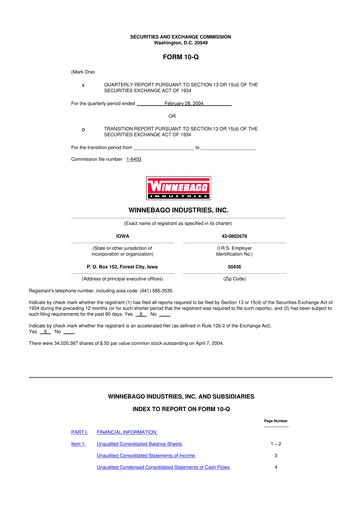 Miniature Winnebago Industries 10-Q Rapport trimestriel  