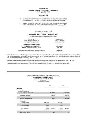 Thumbnail National Presto Industries
 10-Q Quarterly Report FY 