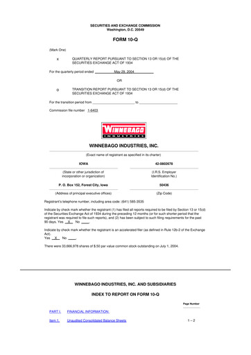 Miniature Winnebago Industries 10-Q Rapport trimestriel  