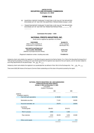 Thumbnail National Presto Industries
 10-Q Quarterly Report FY 