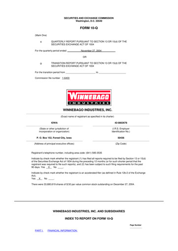 Miniature Winnebago Industries 10-Q Rapport trimestriel  